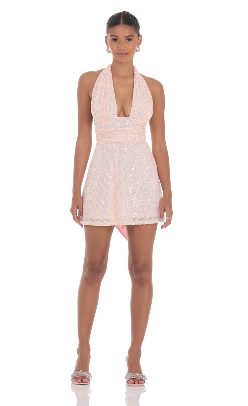 Lucy In The Sky Sequin Halter Dress in Pink