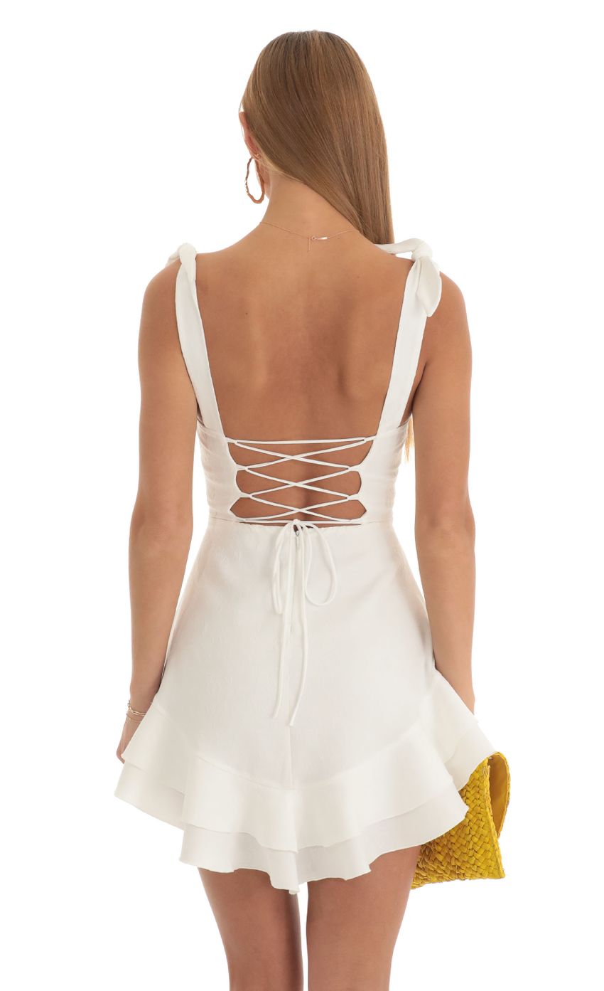 Lucy In The Sky Floral Jacquard Ruffle Dress in White