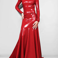 Ursime High Neck PU Leather Long Sleeve Maxi Dress