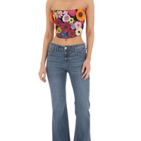 Lucy in the Sky 3-D Flower Strapless Top in Black