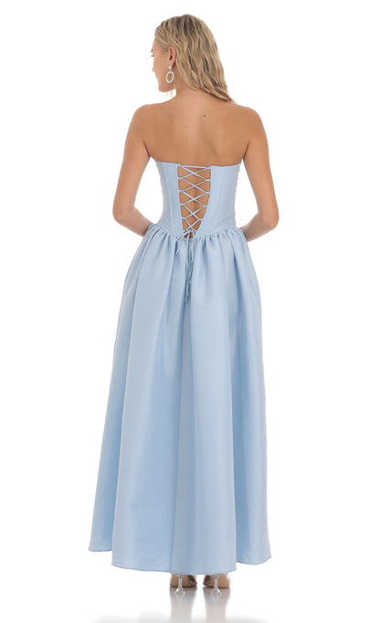 Lucy In The Sky Strapless Corset Gown in Blue