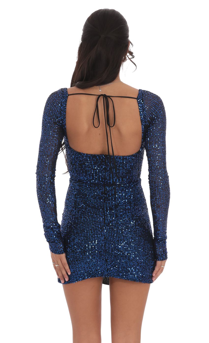 Lucy In The Sky Blue Sequin V-Neck Long Sleeve Dress in Black x2