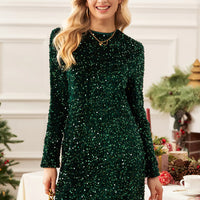 Cupshe Green Sequin Embellished Long Sleeve Mini Dress