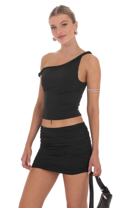 Lucy In The Sky Twist Off Shoulder Two Piece Set in Black