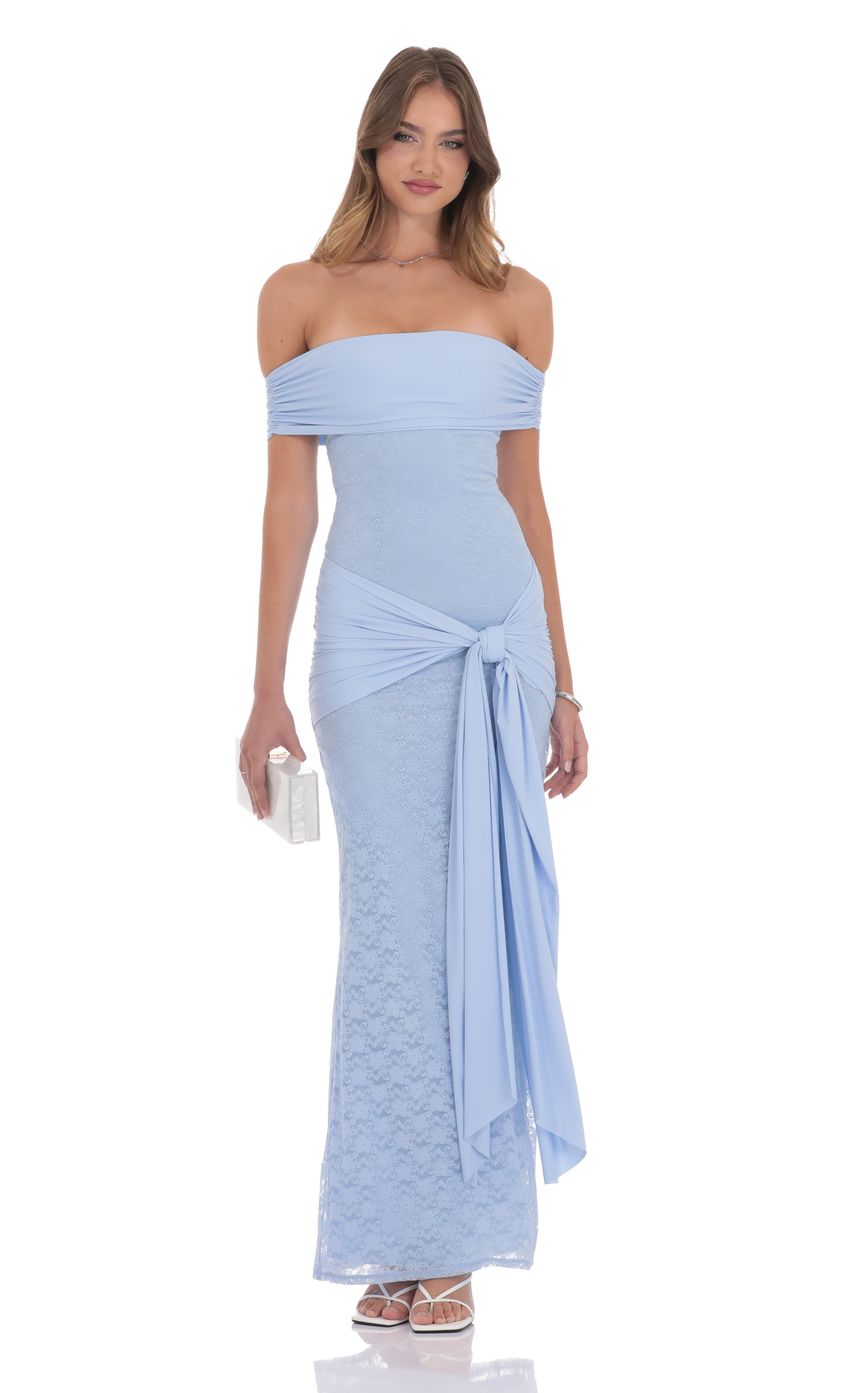 Lucy In The Sky Lace Tassel Wrap Maxi Dress in Sky Blue