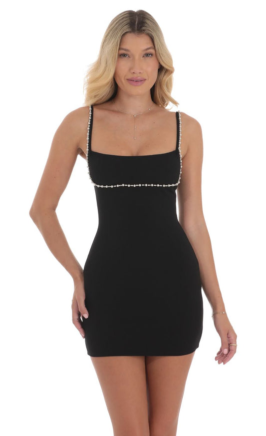 Lucy In The Sky Pearl Outline Bodycon Dress in Black