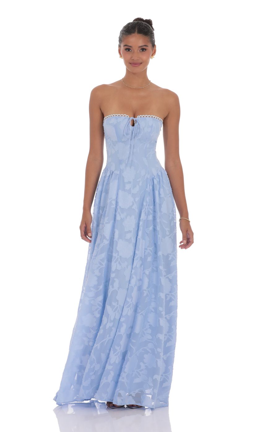 Lucy In The Sky Floral Lace-Up Maxi Dress in Light Blue