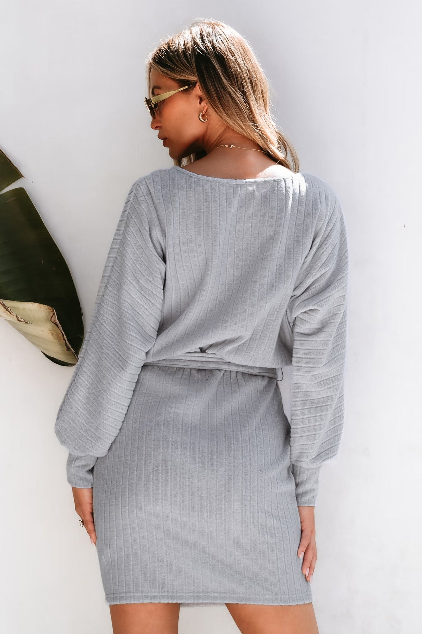 Cupshe Grey Scoop Neck Belted Dress