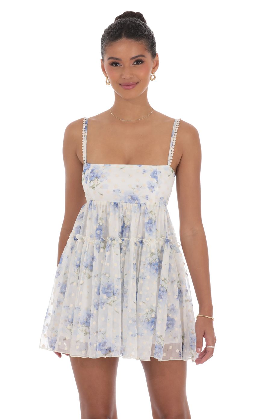Lucy In The Sky Floral Babydoll Dress in White