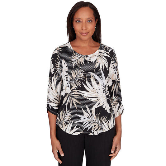 Alfred Dunner Women's Printed Leaves Top With Necklace