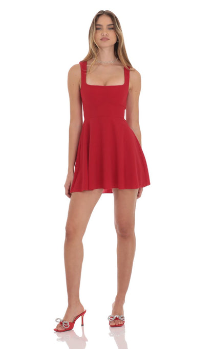 Lucy In The Sky Back Bow A-Line Dress in Red