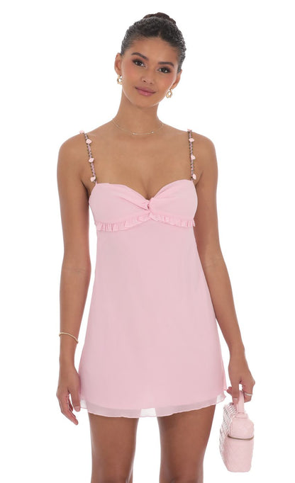 Lucy In The Sky Floral Strap Babydoll Dress in Pink