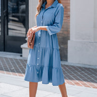 Cupshe Blue Collared Front Button Half Sleeve Midi Dress(X2)