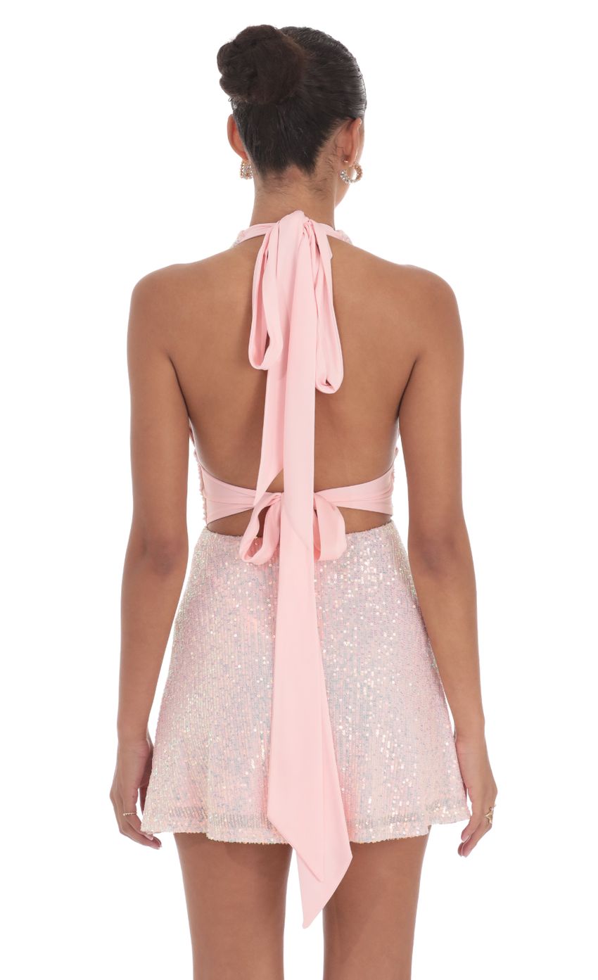 Lucy In The Sky Sequin Halter Dress in Pink
