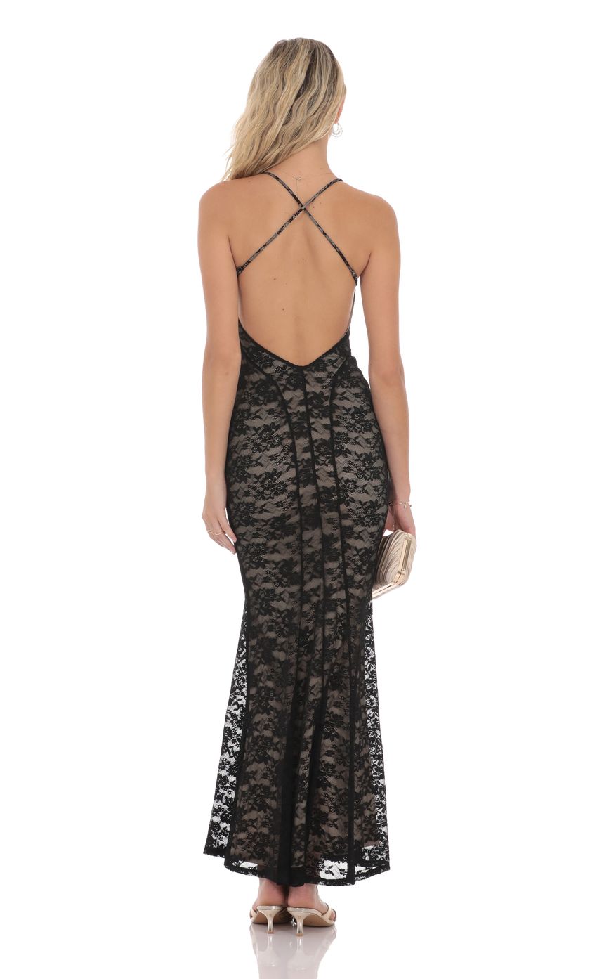 Lucy In The Sky Lace V-Neck Mermaid Dress in Black