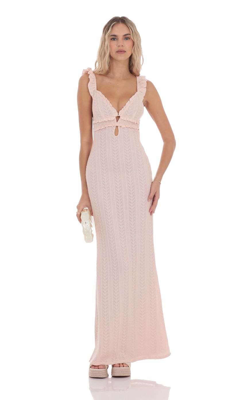 Lucy In The Sky Knit Ruffle Maxi Dress in Pink