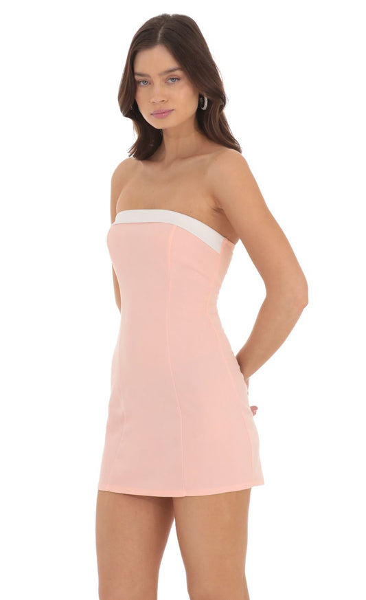 Lucy In The Sky White Trim Strapless Dress in Pink