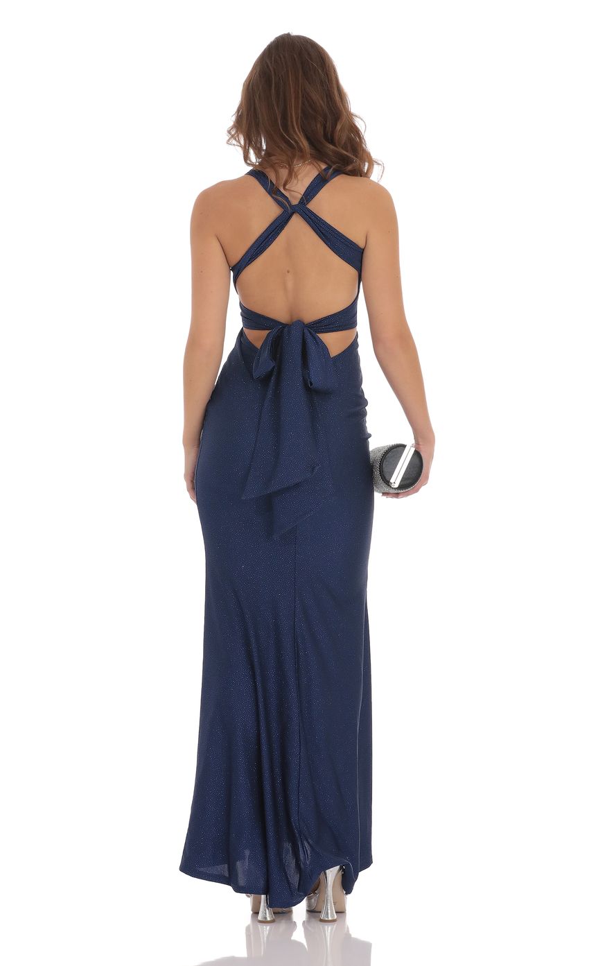 Lucy In The Sky Glitter Twist V-Neck Maxi Dress in Navy