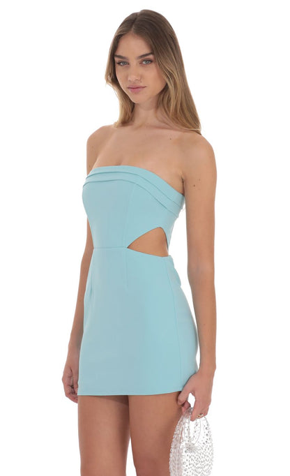 Lucy In The Sky Crepe Corset Cutout Dress in Blue