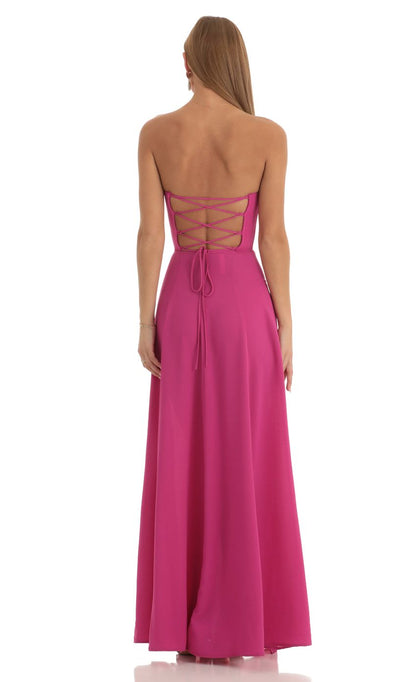 Lucy In The Sky Sequin Bust Crepe Maxi Dress in Hot Pink
