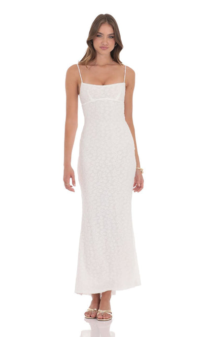 Lucy In The Sky Textured Floral Maxi Dress in White