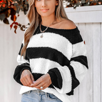 Cupshe Striped Raglan Sleeve Fuzzy Knit Sweater (x2)