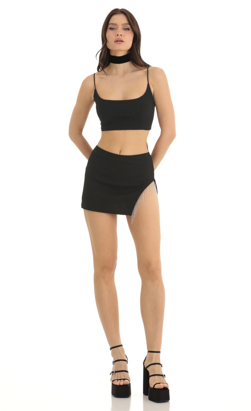 Lucy In The Sky Rhinestone Two Piece Skirt Set in Black