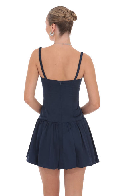 Lucy In The Sky Ruched Bust Bubble Dress in Navy