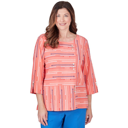 Alfred Dunner Women's Beach Geometric Blouse With Button Details