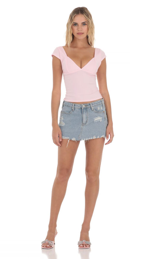 Lucy in the Sky Short Sleeve V-Neck Top in Pink