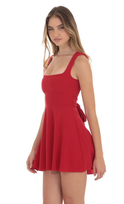 Lucy In The Sky Back Bow A-Line Dress in Red