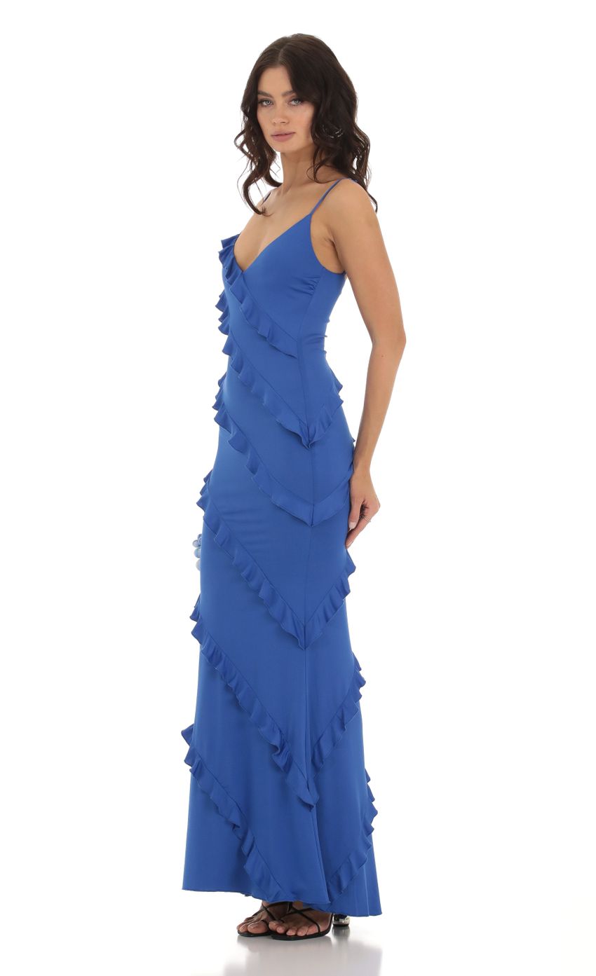 Lucy in the Sky Ruffle Maxi Dress in Blue