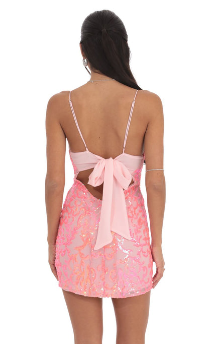 Lucy in the Sky Neon Sequin Bodycon Dress in Pink