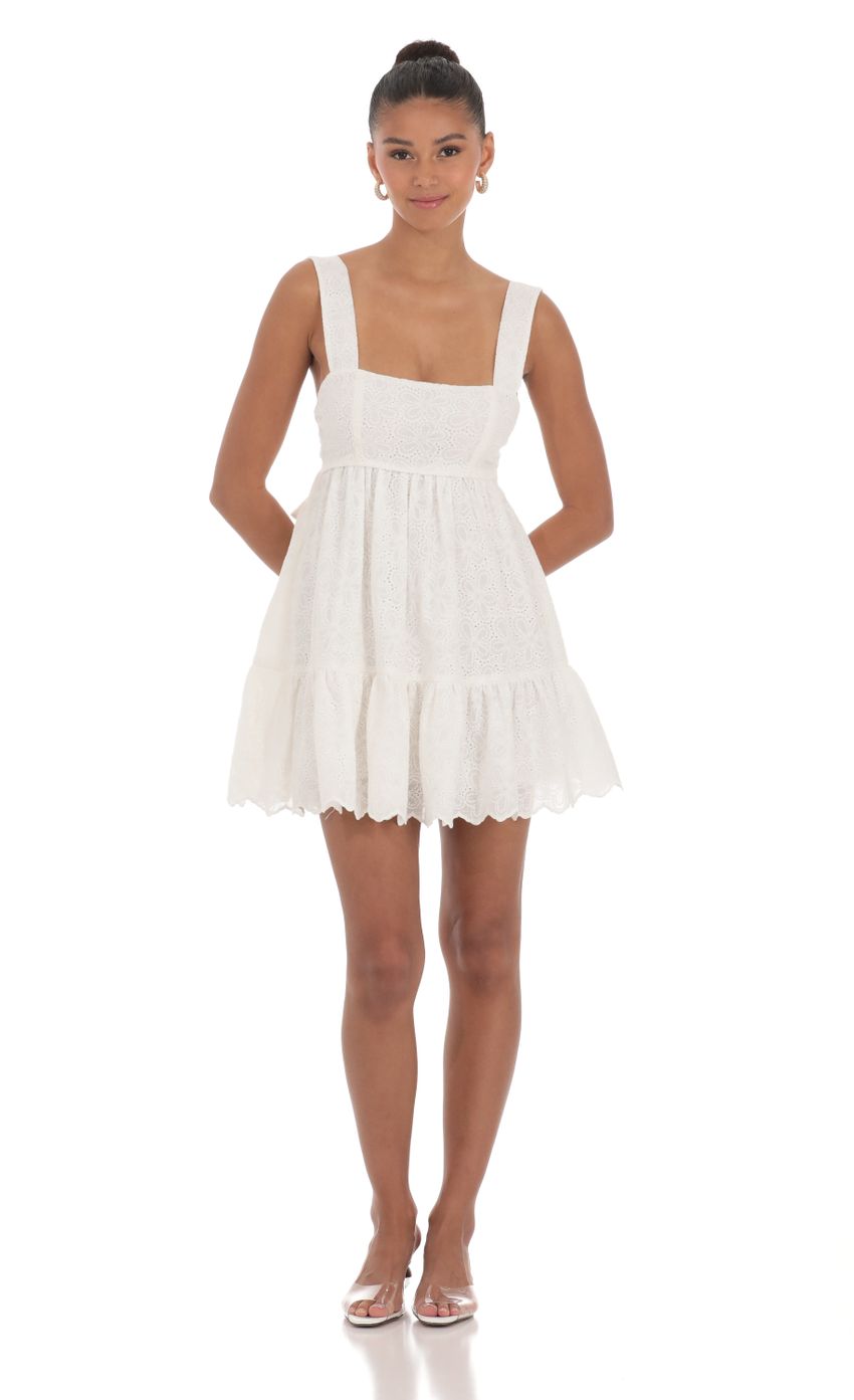Lucy In The Sky Floral Eyelet Babydoll Dress in White