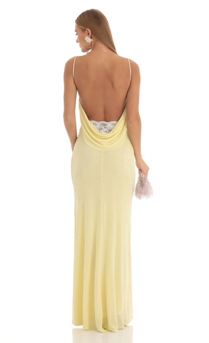 Lucy In The Sky Lace Open Back Maxi Dress in Yellow