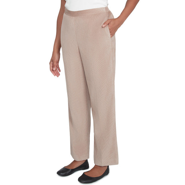 Alfred Dunner Women's Corduroy Elastic Waist Short Length Pleated Pant - FAWN