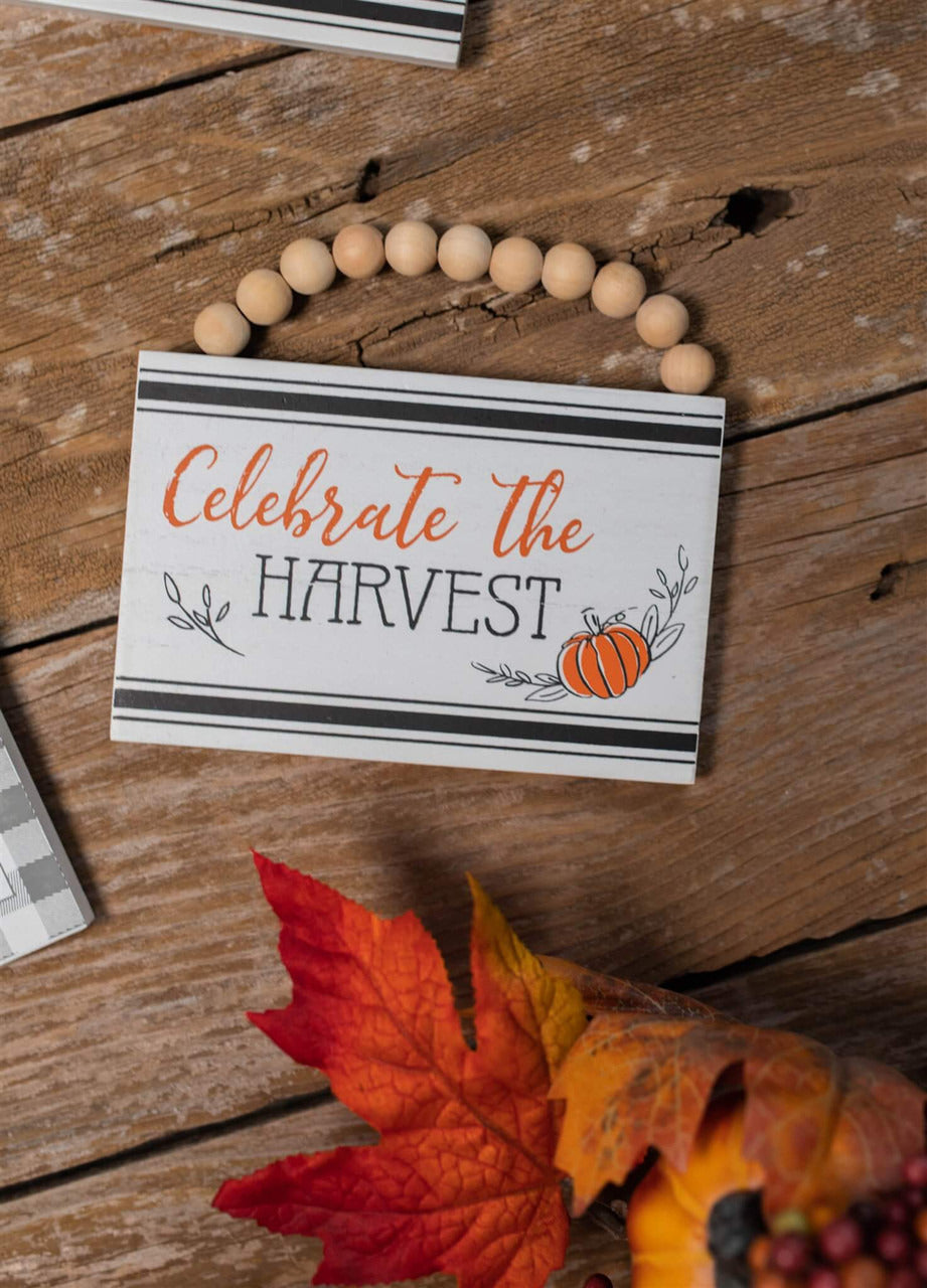 Decorator's Warehouse 6" Wood Harvest Sign with Beaded Hanger