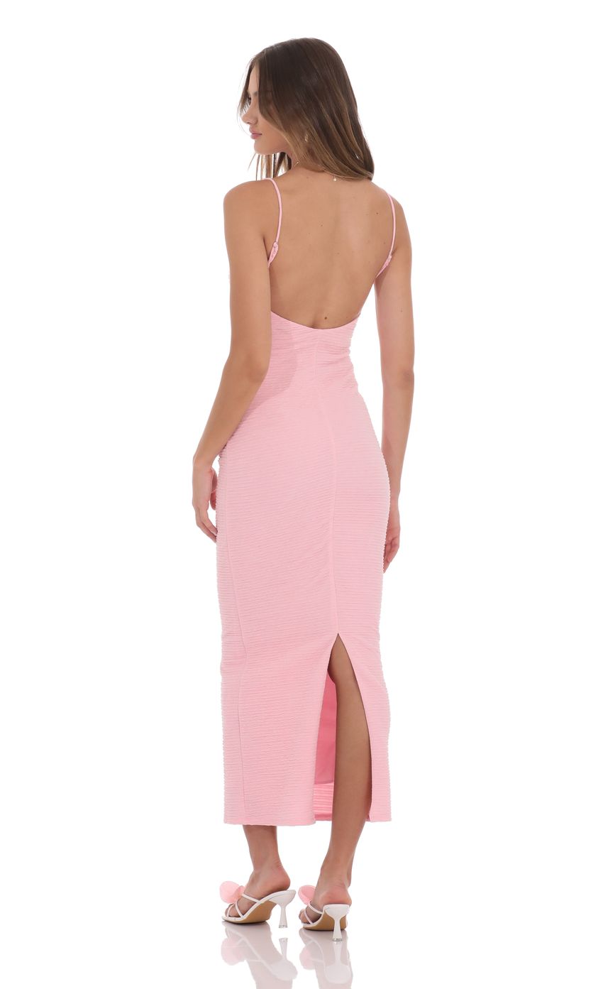 Lucy In The Sky Crinkle Bodycon Maxi Dress in Pink