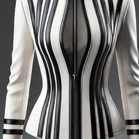 Ursime Contrast Striped High Neck Zip Up PU Leather Jacket