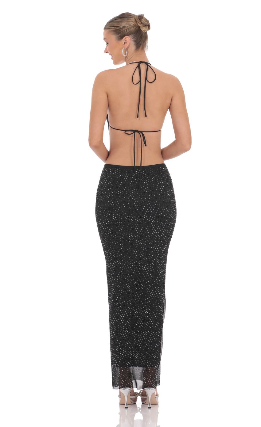 Lucy In The Sky Draped Rhinestone Two Piece Set in Black