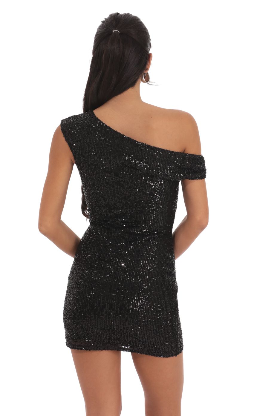 Lucy In The Sky Off Shoulder Sequin Bodycon Dress in Black