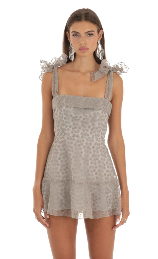 Lucy In The Sky Embroidered Floral Mini Dress in Grey
