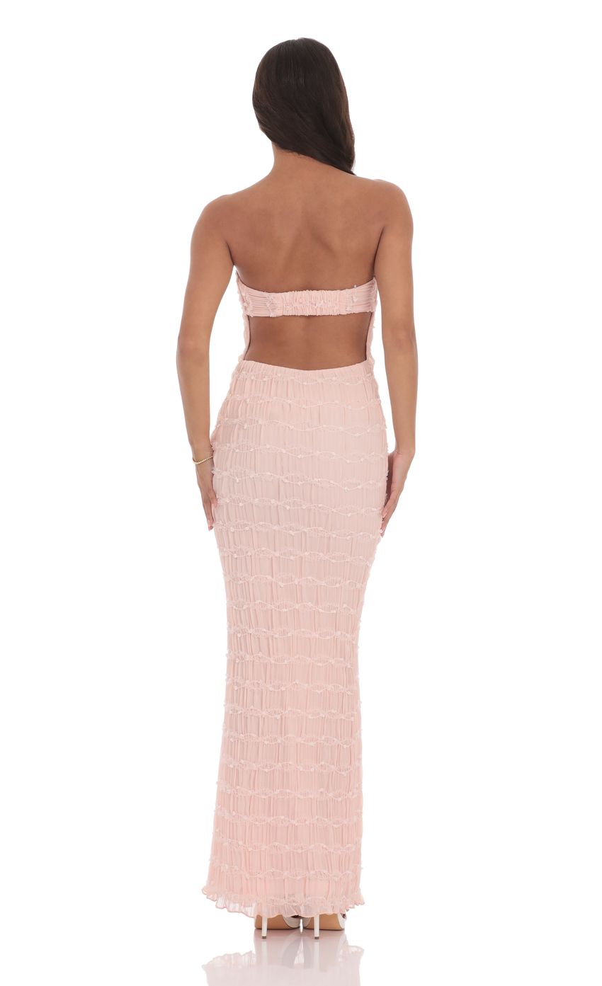 Lucy In The Sky Smocked Strapless Maxi Dress in Pink