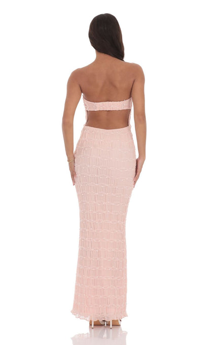 Lucy In The Sky Smocked Strapless Maxi Dress in Pink