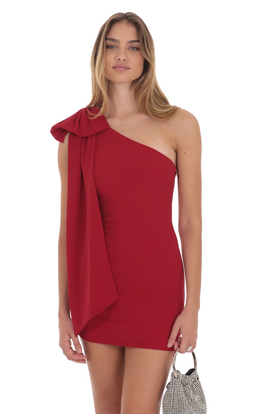 Lucy In The Sky One Shoulder Bow Dress in Red