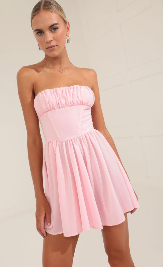 Lucy In The Sky Glinda Crepe Corset Dress in Pink