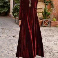 Ursime Velvet Solid Crew Neck Long Sleeve Maxi Dress