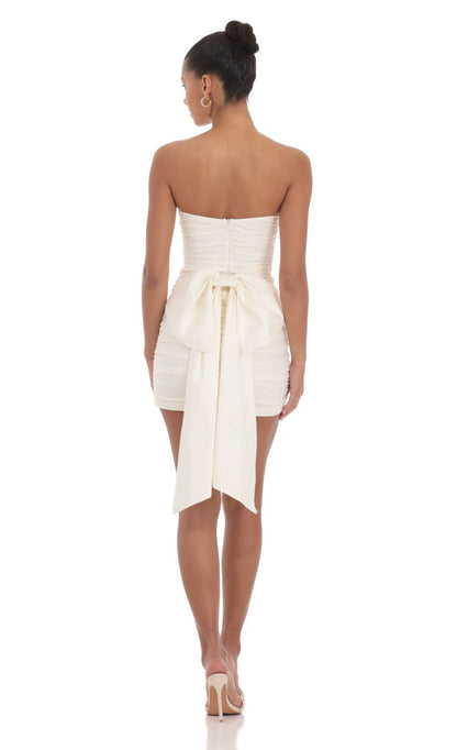 Lucy In The Sky Attachable Bow Strapless Dress in Ivory