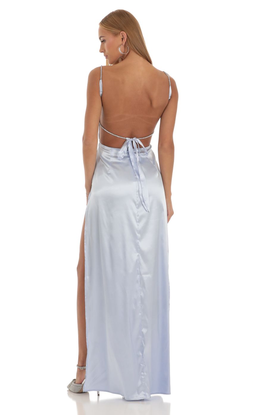 Lucy In The Sky Rhinestone Satin Maxi Dress in Periwinkle