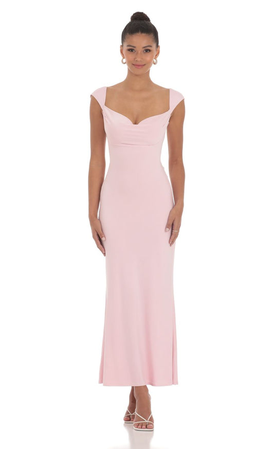 Lucy In The Sky Strappy Cowl Neck Maxi Dress in Pink